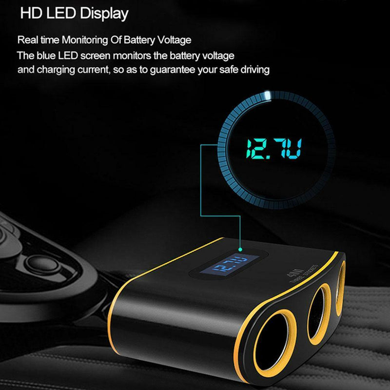 120W Dual USB Smart LED Display Quick Charge Car Charger Cigarette Lighter Kit