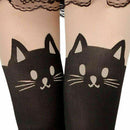 Lady Enticing Cat Tail Tattoo Printed Knee High Stockings Pantyhose Tights O8H6