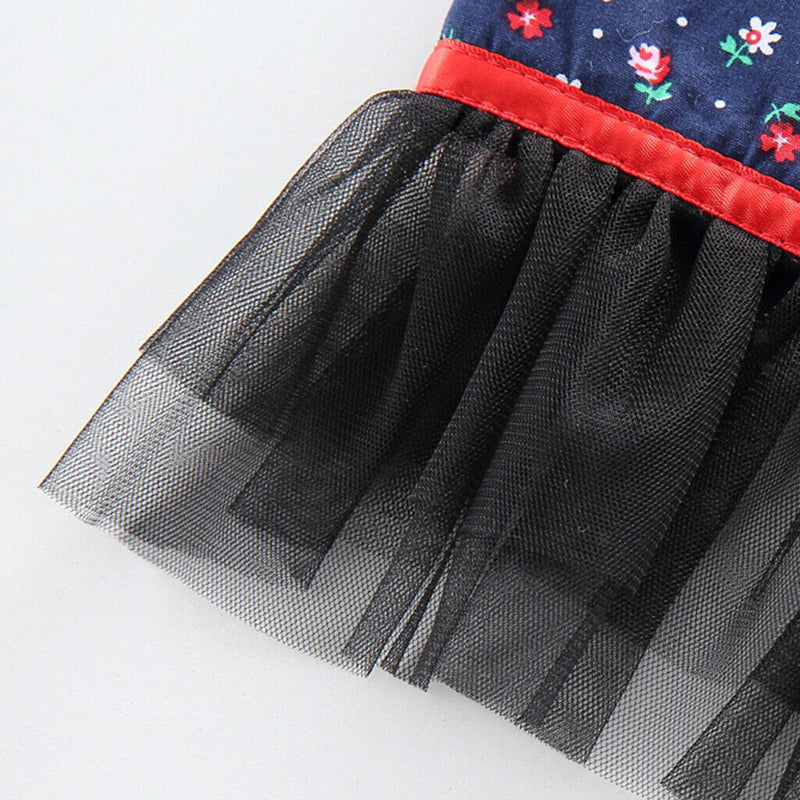 Pet Dog Vest Harness with Hat Pet Costume Party Clothes Blue Dot Flower-M