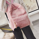 Women Soft Faux Fur Plush Backpack Shoulder Bag Fluffy School Bag with Hear