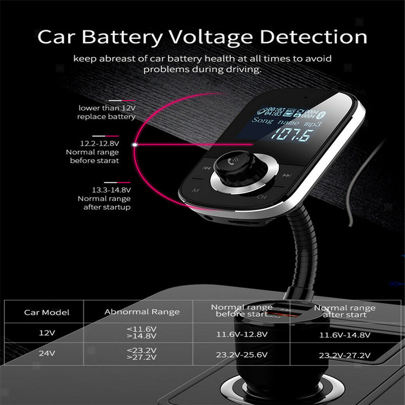 1.44" LCD Screen Bluetooth4.1 FM Transmitter W/Voice Navigation Music Player