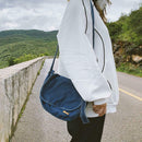 Women Canvas Denim Crossbody Bags Pure Color Flap Shoulder Bag (Dark Blue)
