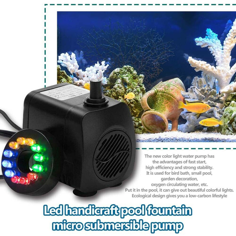 12 LED Light 15W Aquarium Fountain Pump Fish Tank Submersible Water Pump