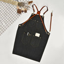 1X(Denim Bib Apron Leather Strap Barista Baker Work Uniform Bartender Bbq C