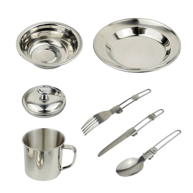 1 Set 6 In 1 Outdoor Tableware Mess Kit With  Fork Spoon Picnic Travel