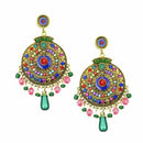 Exotic Gypsy Brocade Lotus Earrings Multicolor Round Ear Studs Jewelry Dang