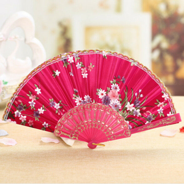 Folding Fan Chinese Flower Lace Silk Hand Held Fan Wedding Dancing Party Gift Ew