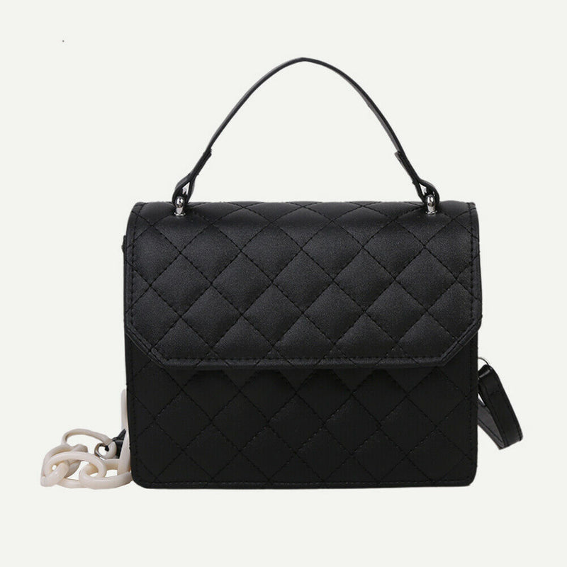 Lattice Women Messenger Bag Small Square Shoulder Crossbody Handbag (Black)
