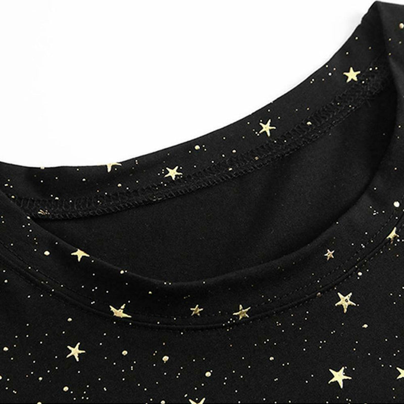 Summer Women Loose T-shirt Star Print Sequin Short-Sleeve TopsÃ¯Â¼Ë†Black) (XL) A