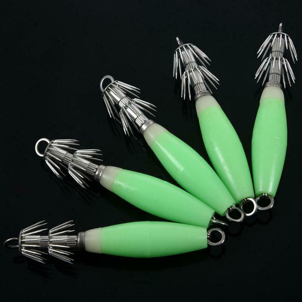 5x Noctilucent Squid Cuttlefish Sleeve Jig Fishing Lure Bait Head Hooks Fis