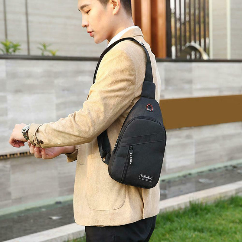 Casual Crossbody Chest Bags Oxford Men Shoulder Messenger Handbags (Black)