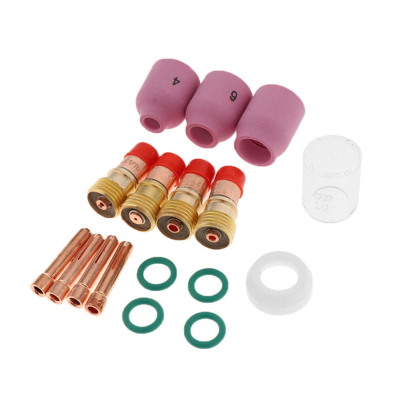17pcs TIG Gas Lens Back Cap Collet Body Kit Fit TIG Welding Torch WP17/18/26
