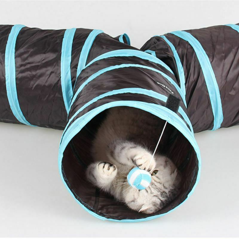 Cat Tunnel 3 Way Collapsible Pet Cat Play Tunnel with Ringing Ball, Spaciou Z3U9