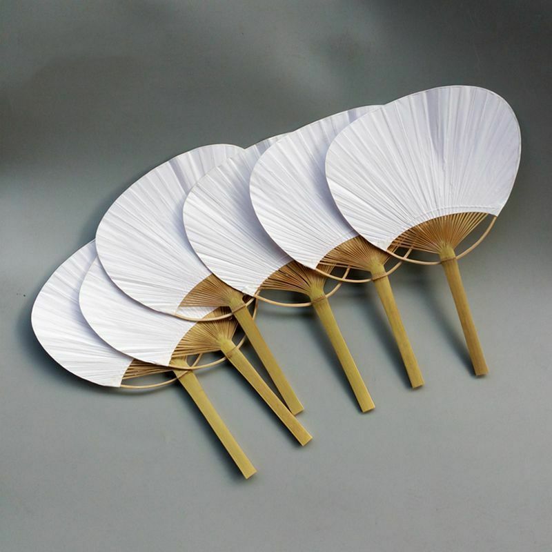 20pcs Pure white bamboo handle blank calligraphy painting blank group fan f Y3E4