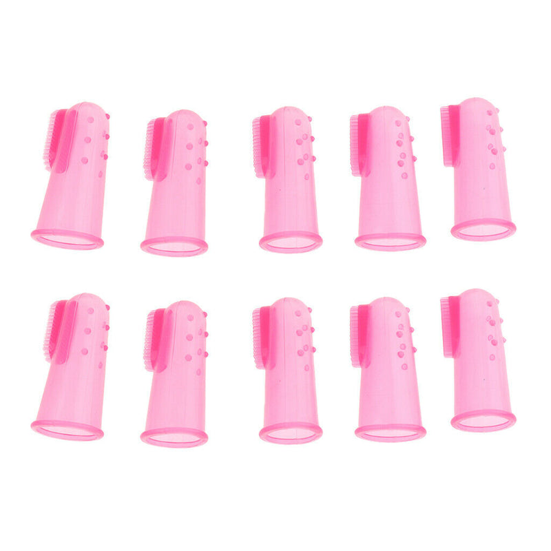 10 Pcs Dog Finger Toothbrush Dental Hygiene Finger Brushes for Dog Cat Pink