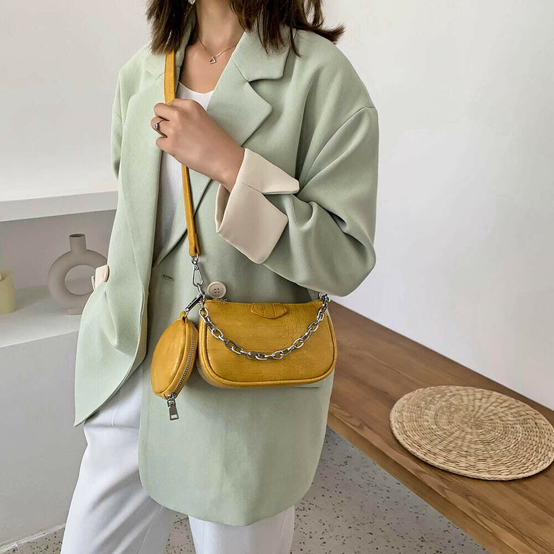 Alligator Leather Handbag Purse Women Sling Crossbody Shoulder Bag (Yellow) A