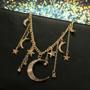Fashion Star Moon Pendant Tassel Necklace Shiny Crystal Choker Women Jewelry Gw