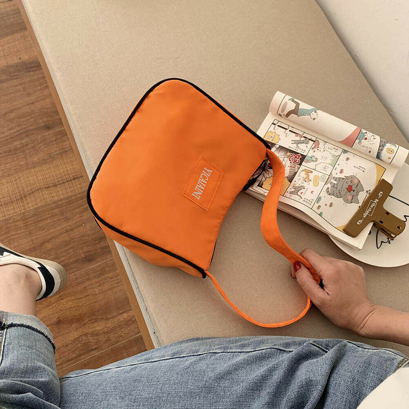 Women Travel Handbags Tote Ladies Nylon Shoulder Zip Shopping Bag (Orange)