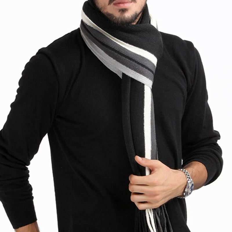 Han Edition Tassel Man With Thick Color Matching Striped Scarf