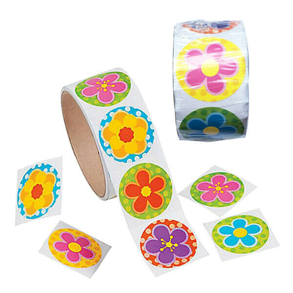 Pack Of 2 Colorful Flower Stickers Roll 1.5 Inch (100Pcs Per Roll)