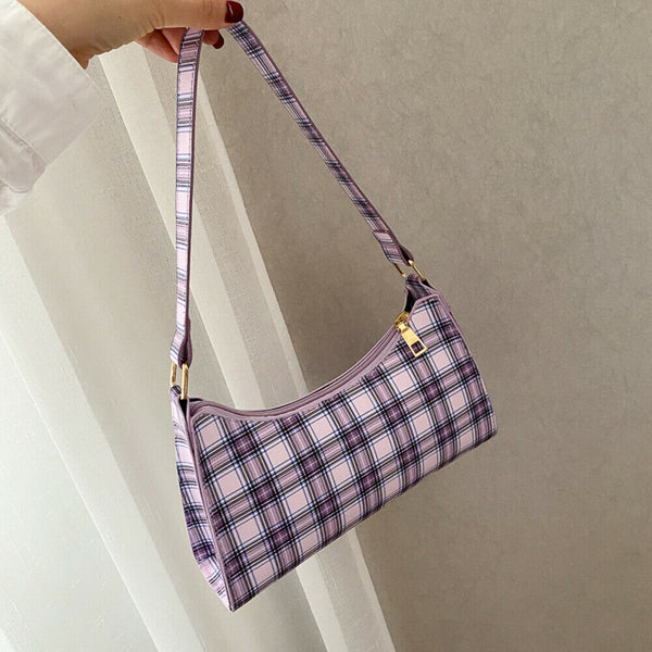 Fashion Plaid Women Handbag Korean PU Tote Underarm Shoulder Bag (Purple)