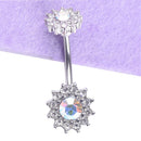 Flower Dangle Navel Belly Button Ring Barbell Crystal Piercing Body Jewelry 3C
