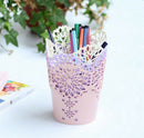 Pen Holder Round Plastic Brush Pencil Storage Organiser Wastebasket Lace Ho