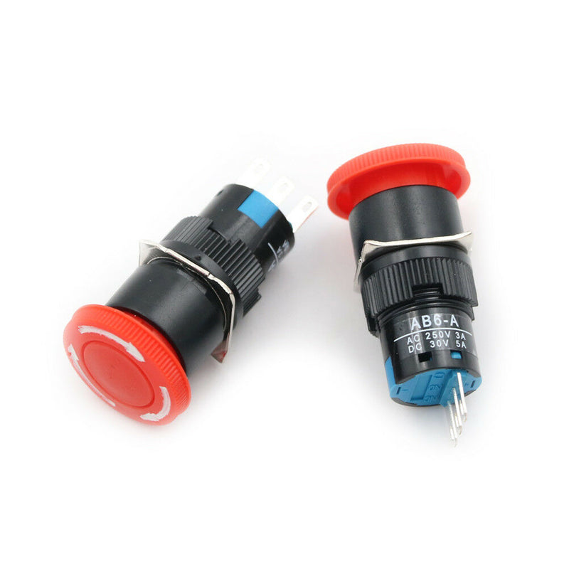 2PCS 16mm Cutout Twist Release Emergency Stop Mushroom Push Button Switch Bj
