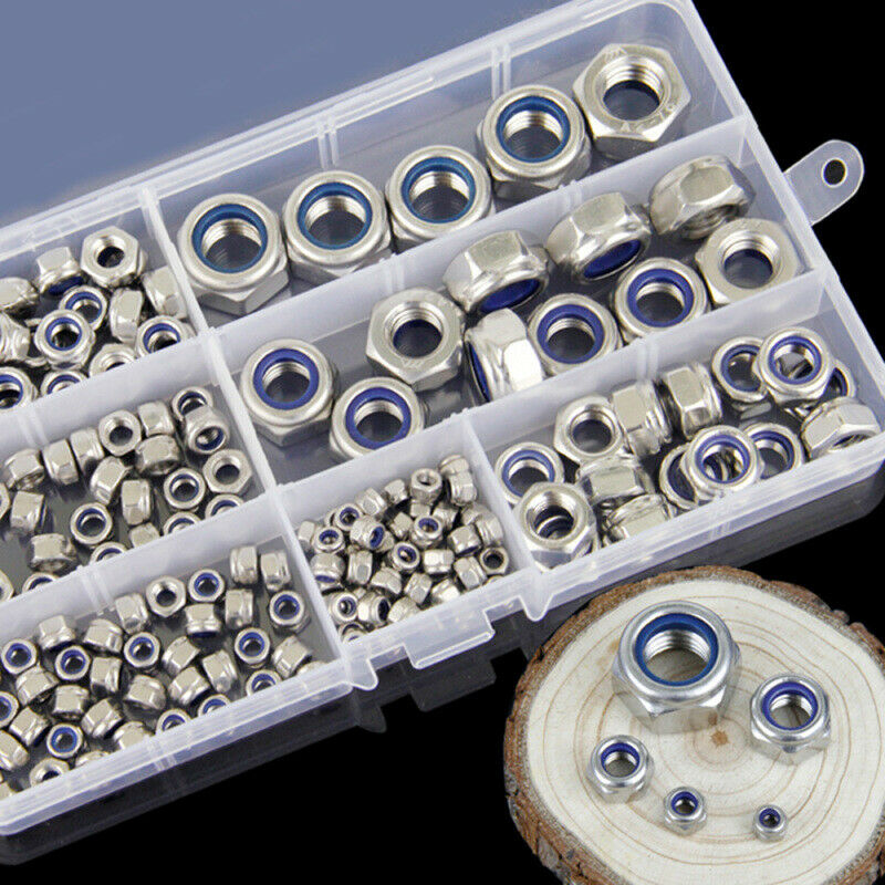 165pcs Boxed 304 Stainless Steel Nylon Lock Nut Locknut Self-Locking Nut NRJ