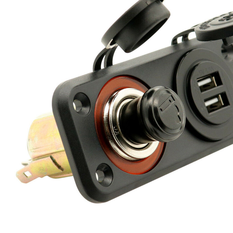 12V Boat Cigarette Lighter Socket Waterproof Dual USB Car Charger Socket Panel