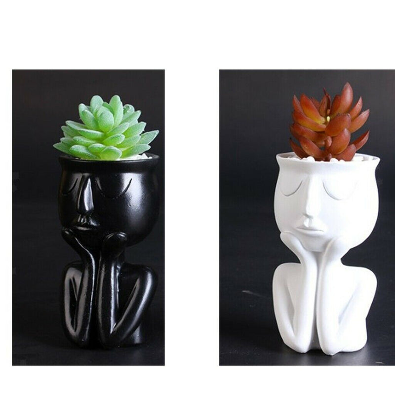 2pcs Humaniod Sculpture Flower Pot Planter Vase Bonsai Pots for Home Office