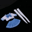 Handmade Cute College Style Shool Uniform Blue Pleated Skirt Tops Stocking For