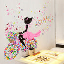 Flower Butterfly Girl on Bicycle Removable Vinyl DIY Wall Art Mural StickerSEAU