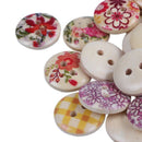 100pcs 15mm Flower Plants Mixed Colors Pattern Round Buttons Wooden Sewing  I5F9