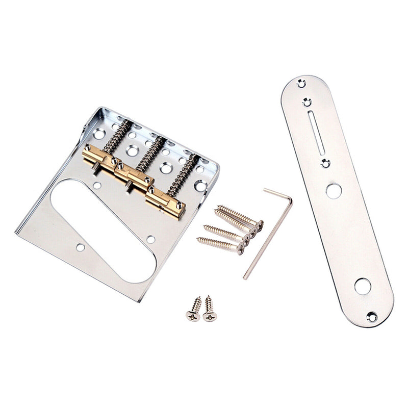 Chrome Guitar Bridge Cut-Down Sides Compensated Brass Saddles Control Plate