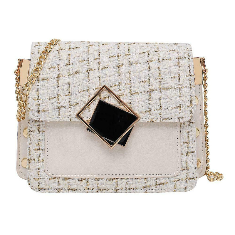 Fashion Woolen Messenger Bags Women Leather Retro Shoulder Handbag (White) A