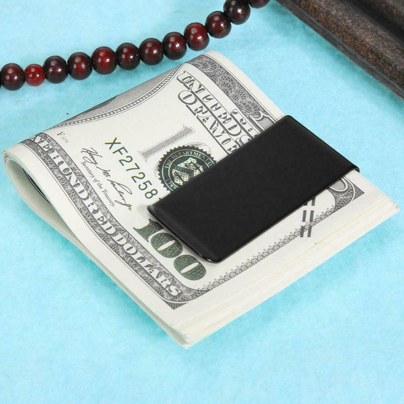 Portable Stainless Steel Fourfold Money Clip Unisex ID Cards Holder(Black)