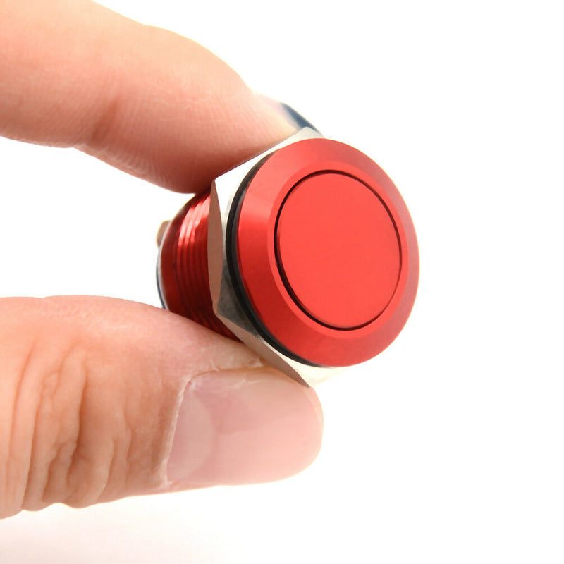 1PC 16mm waterproof red momentary metal push button switch flat top EdJ Gw