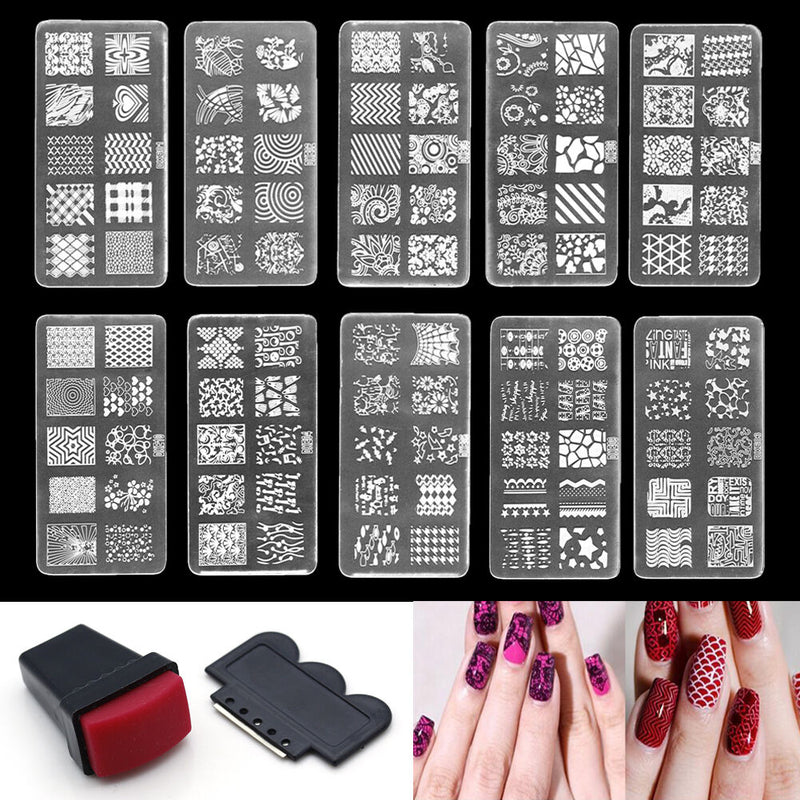 Rubber Plastic Manicure Gel Polish Nail Art Scraper Stamp AcrylicTemplate-Kit