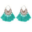 Boho Tassel Dangle Earrings Women Ethnic Fringe Ear Drop Jewelry (Green) A