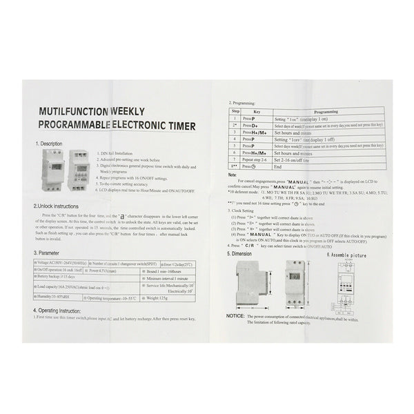 Digital LCD DIN Programmable Weekly Rail Timer AC 220V 16A Time Relay Switch NC