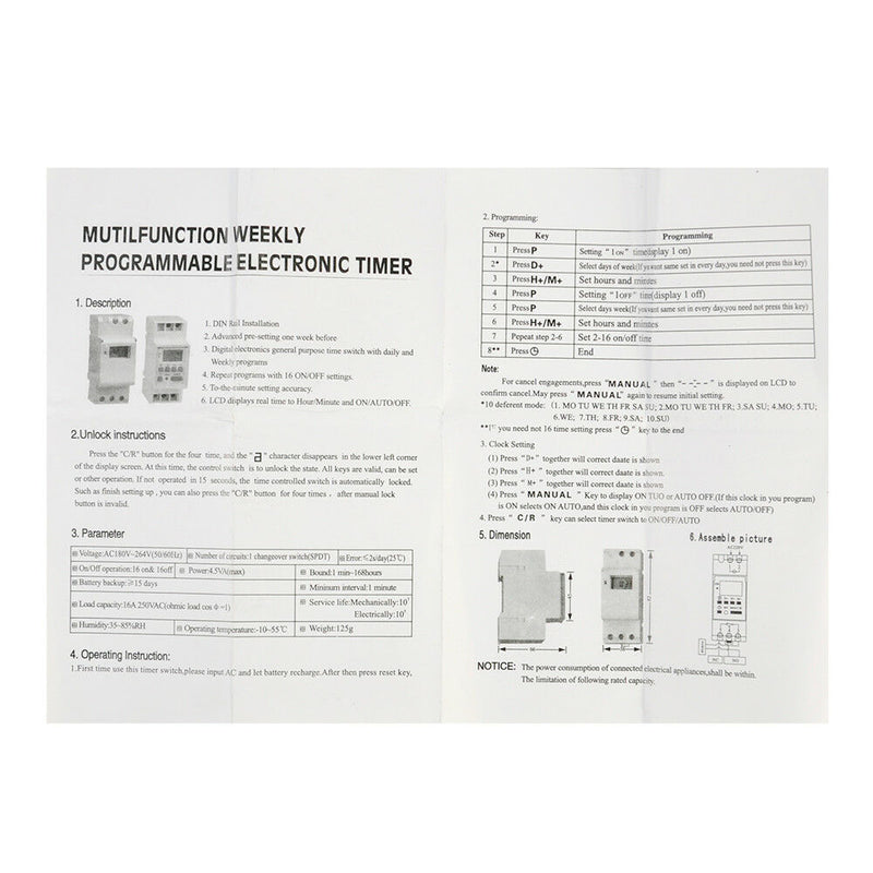 Digital LCD DIN Programmable Weekly Rail Timer AC 220V 16A Time Relay Switch NC