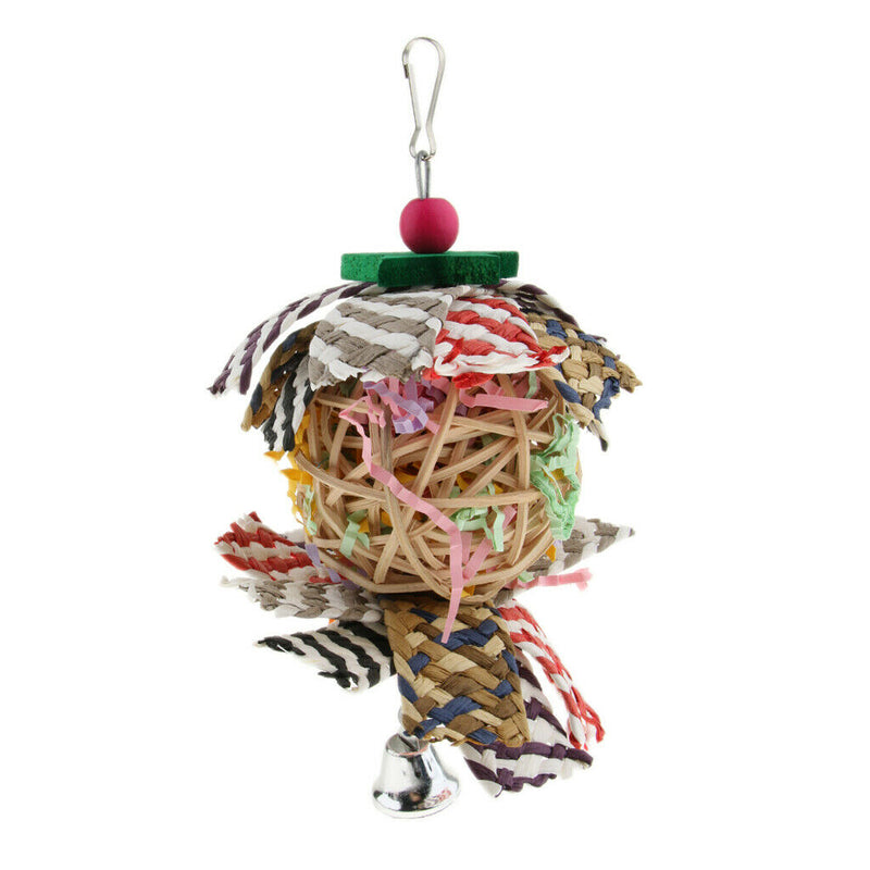 Bird Toys Rattan Ball with Paper Strips Cage Swing Parrot Foraging Chew Shredder
