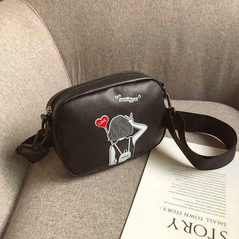 Cartoon Printing Square Shoulder Handbags Women PU Leather Crossbody Bag (5