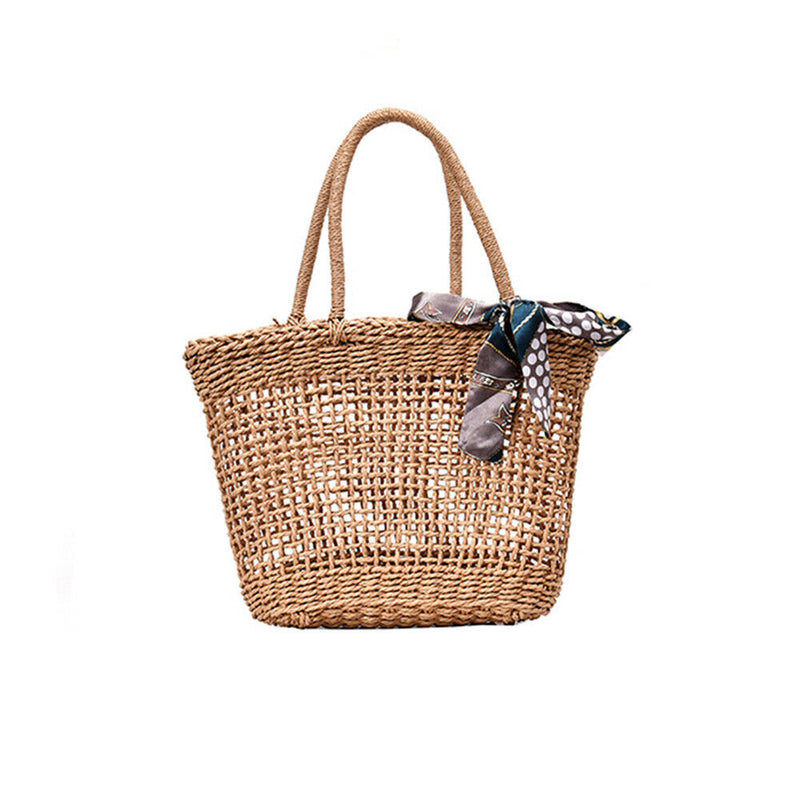 Women Straw Woven Shoulder Handbags Retro Girls Travel Vacation Beach Totes