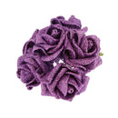Pack of 12pcs Foam Roses Glitter Powder Flower Bouquet Wedding Decor Purple