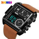SKMEi Men'S Quartz Watch Waterproof Leather Strap Square Large Dial Date Lu