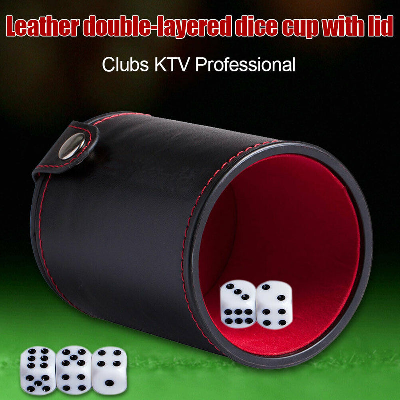 Leather Dice Cup Set Shaker with Dot Dices for Pack Portable Party Games