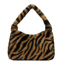 Women Winter Fur Handbag Plush Soft Shoulder Underarm Bag (Brown Zebra)