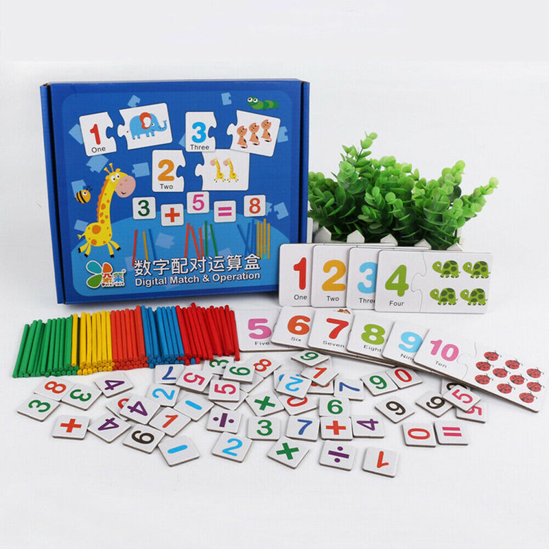 Kindergarten Wooden Counting Sticks + Number Cards Set Math Toys for Kids